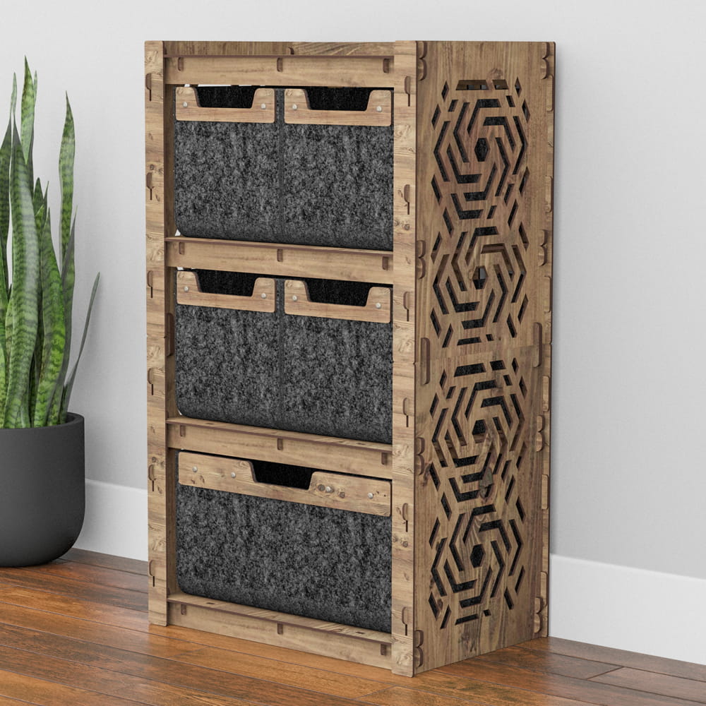 Hexagonica Комод на 5 ящиков черные корзинки Chevron 4М+1В (900В х 528Ш х 345Г)