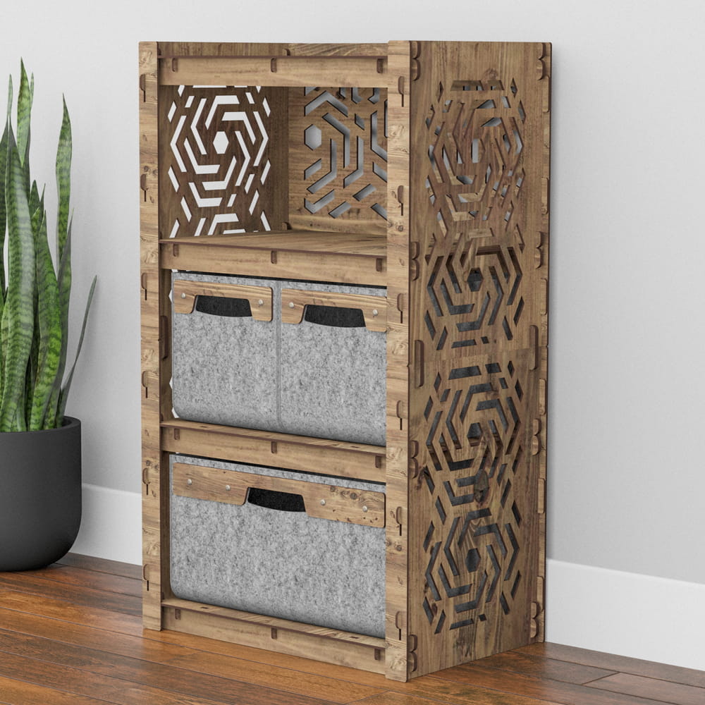 Hexagonica Комод на 3 ящика серые корзинки Chevron 2М+1В (900В х 528Ш х 345Г)