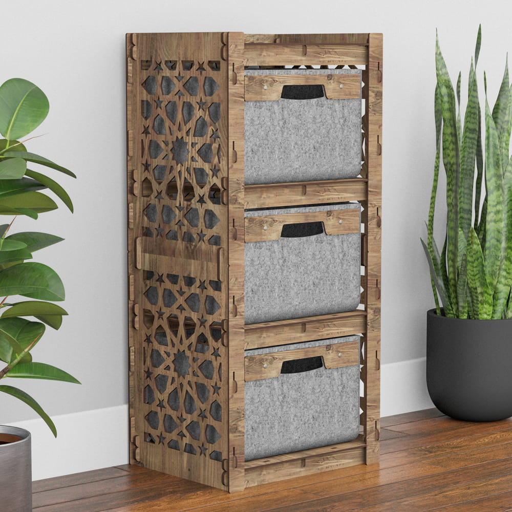 Hexagonica Комод на 3 ящика серые корзинки Arabic 3В (900В х 413Ш х 345Г)