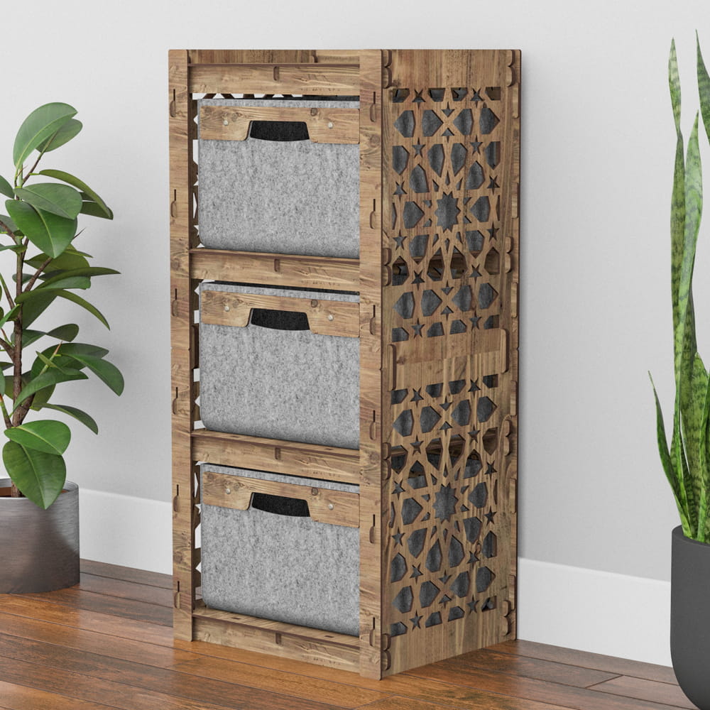 Hexagonica Комод на 3 ящика серые корзинки Arabic 3В (900В х 413Ш х 345Г)