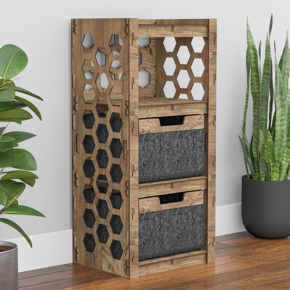 Hexagonica Комод на 2 ящика черные корзинки Honeycomb 2В (900В х 413Ш х 345Г)