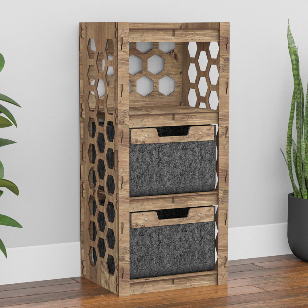 Hexagonica Комод на 2 ящика черные корзинки Honeycomb 2В (900В х 413Ш х 345Г)