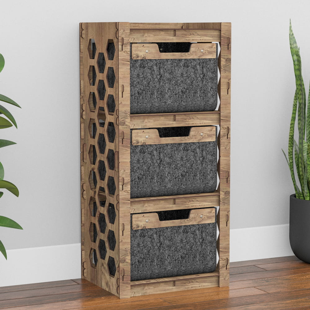 Hexagonica Комод на 3 ящика черные корзинки Honeycomb 3В (900В х 413Ш х 345Г)