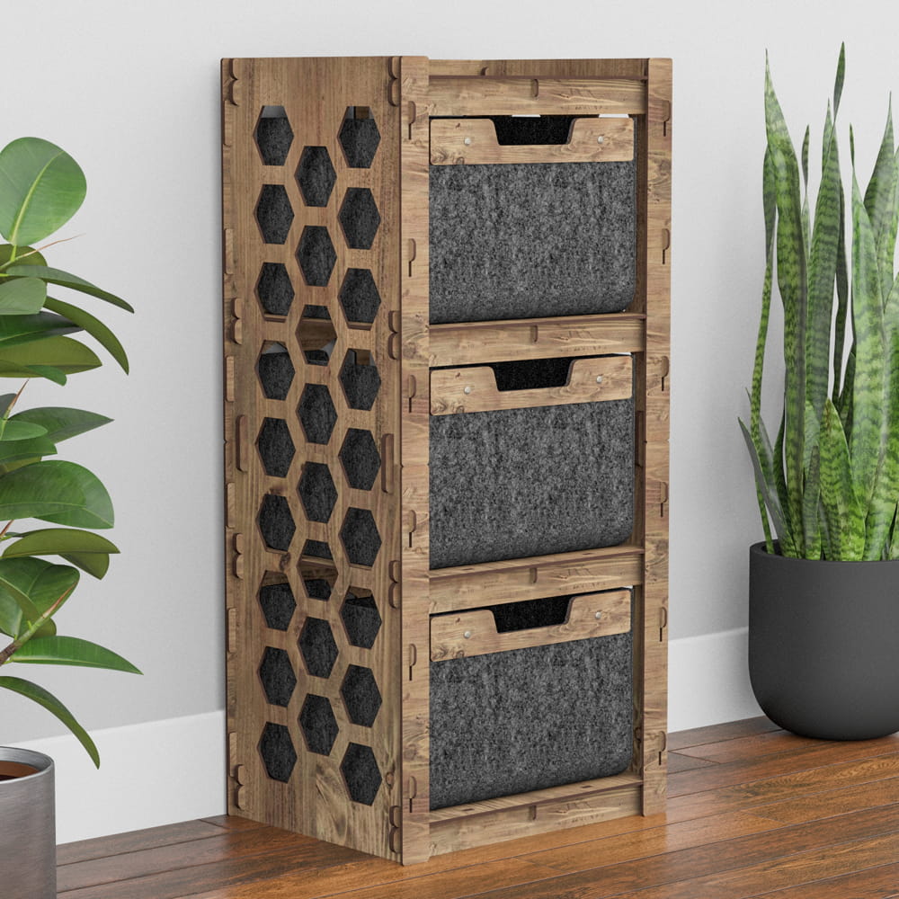 Hexagonica Комод на 3 ящика черные корзинки Honeycomb 3В (900В х 413Ш х 345Г)