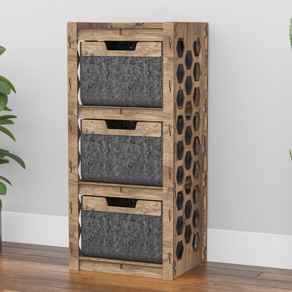 Hexagonica Комод на 3 ящика черные корзинки Honeycomb 3В (900В х 413Ш х 345Г)