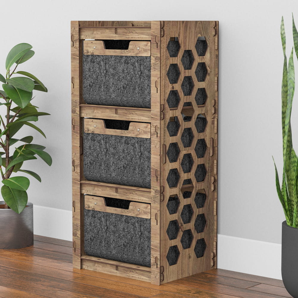 Hexagonica Комод на 3 ящика черные корзинки Honeycomb 3В (900В х 413Ш х 345Г)