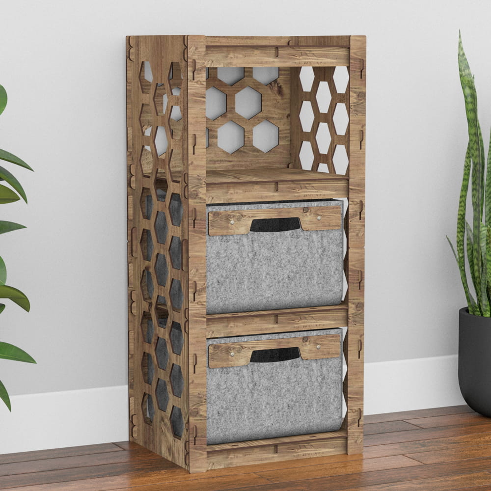 Hexagonica Комод на 2 ящика серые корзинки Honeycomb 2В (900В х 413Ш х 345Г)