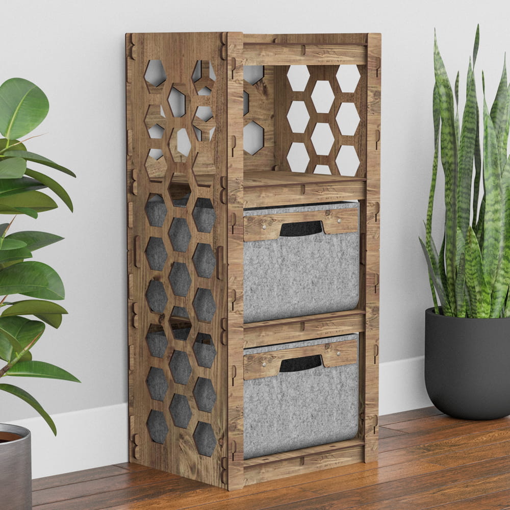 Hexagonica Комод на 2 ящика серые корзинки Honeycomb 2В (900В х 413Ш х 345Г)
