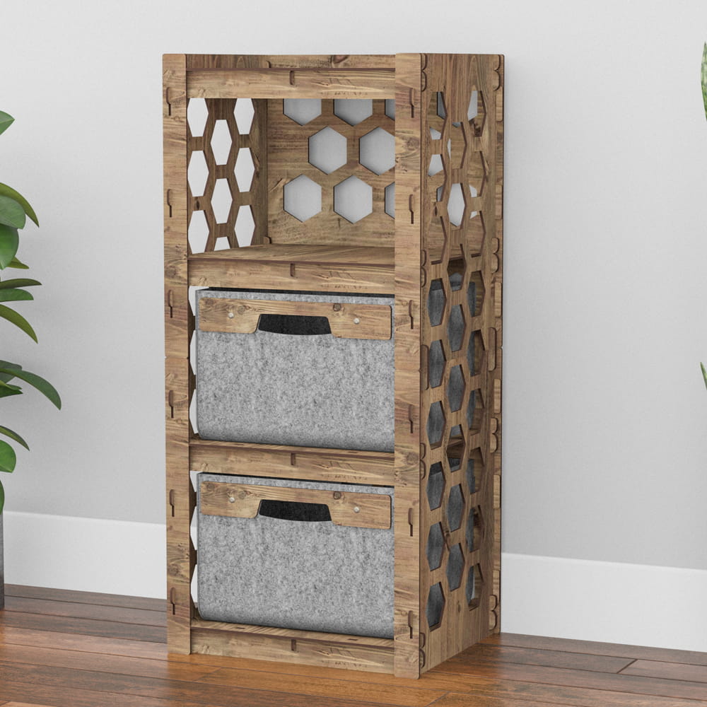Hexagonica Комод на 2 ящика серые корзинки Honeycomb 2В (900В х 413Ш х 345Г)