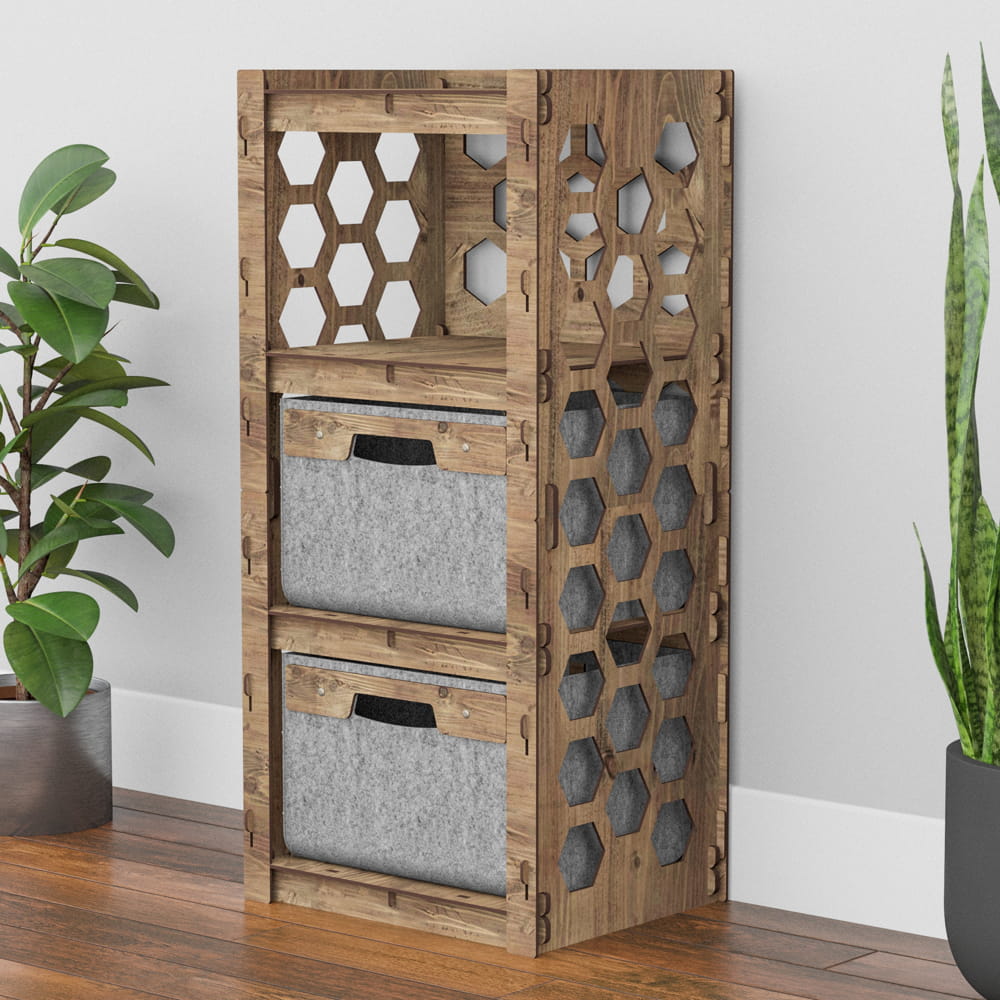 Hexagonica Комод на 2 ящика серые корзинки Honeycomb 2В (900В х 413Ш х 345Г)