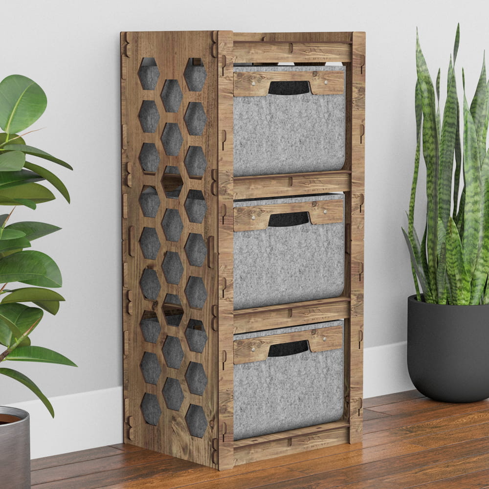 Hexagonica Комод на 3 ящика серые корзинки Honeycomb 3В (900В х 413Ш х 345Г)