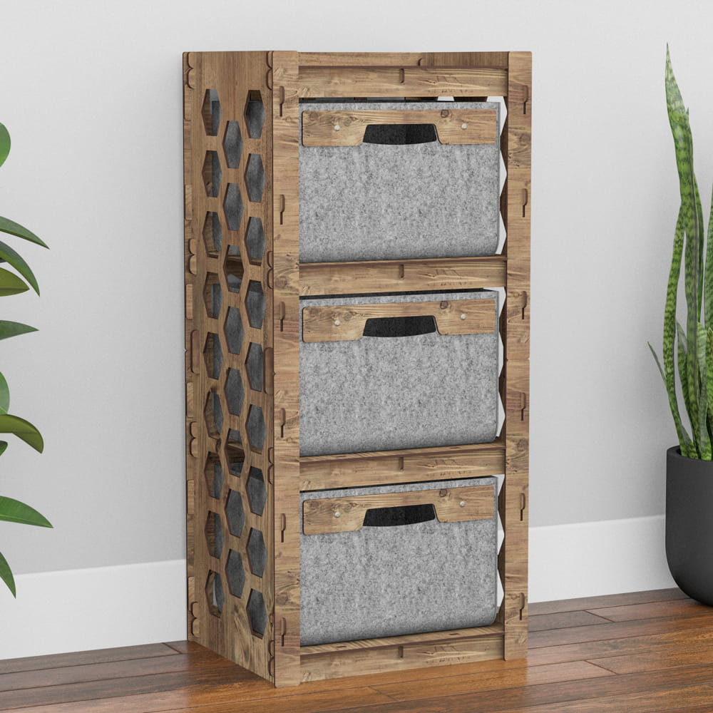 Hexagonica Комод на 3 ящика серые корзинки Honeycomb 3В (900В х 413Ш х 345Г)
