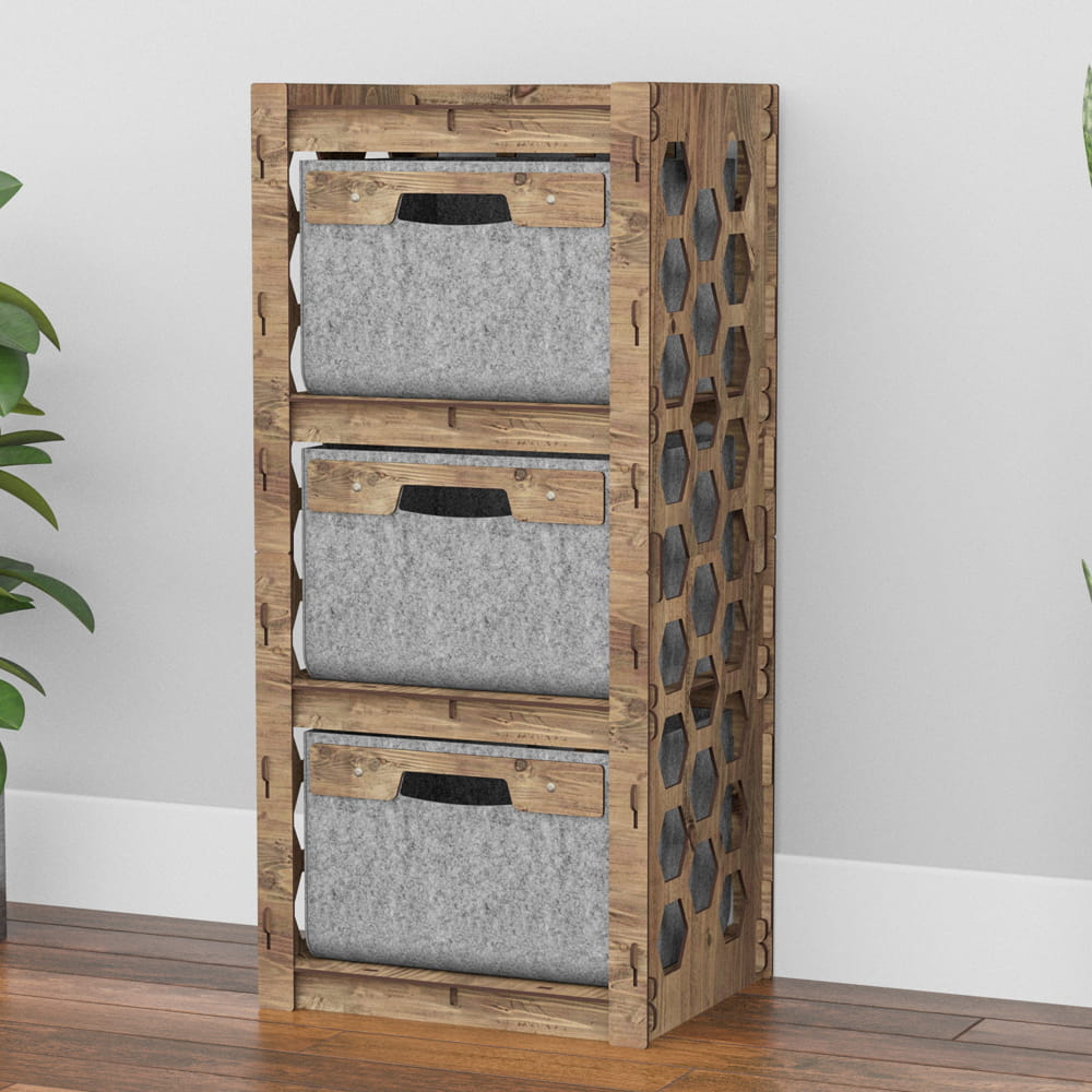 Hexagonica Комод на 3 ящика серые корзинки Honeycomb 3В (900В х 413Ш х 345Г)