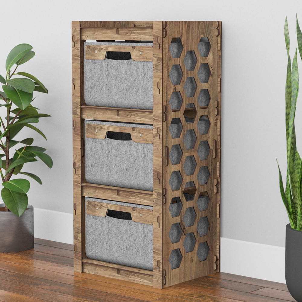 Hexagonica Комод на 3 ящика серые корзинки Honeycomb 3В (900В х 413Ш х 345Г)