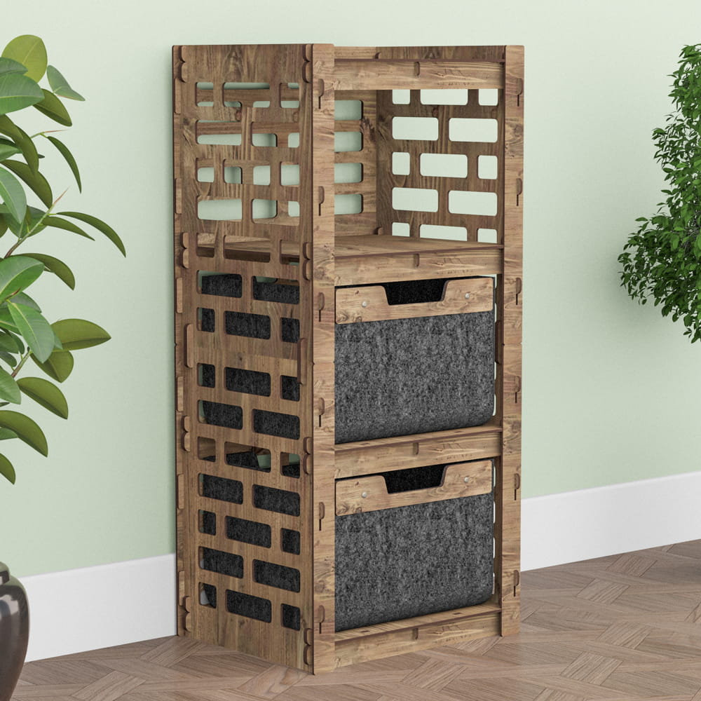 Hexagonica Комод на 2 ящика черные корзинки Brickwall 2В (900В х 413Ш х 345Г)