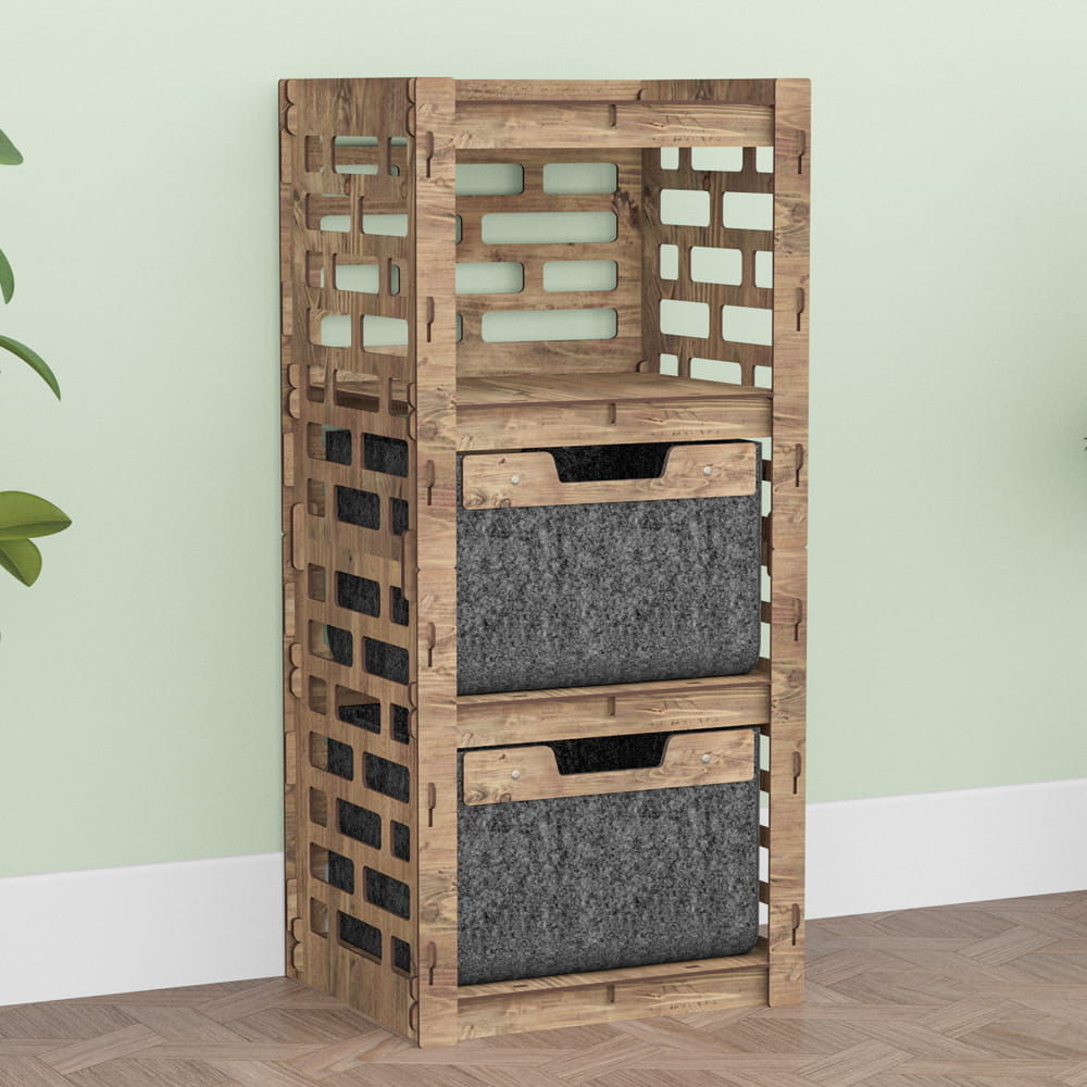 Hexagonica Комод на 2 ящика черные корзинки Brickwall 2В (900В х 413Ш х 345Г)