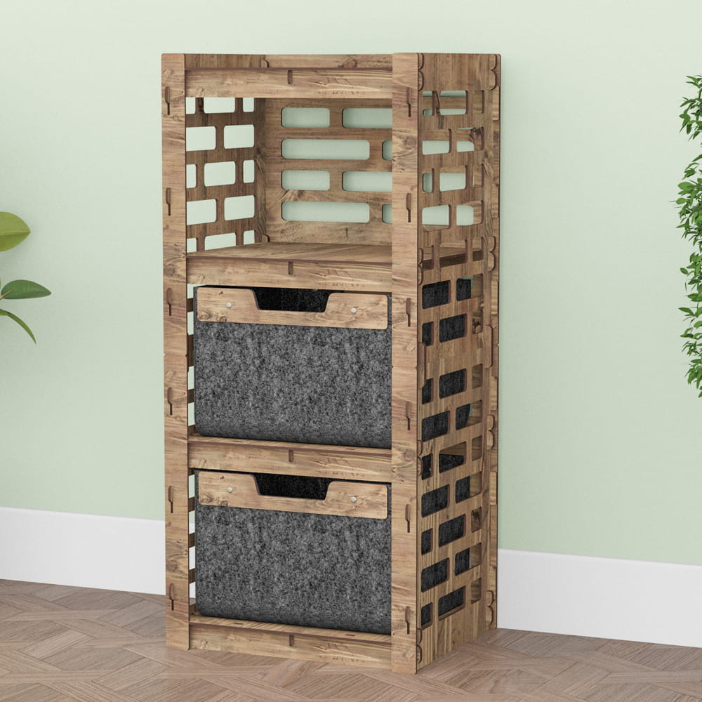 Hexagonica Комод на 2 ящика черные корзинки Brickwall 2В (900В х 413Ш х 345Г)