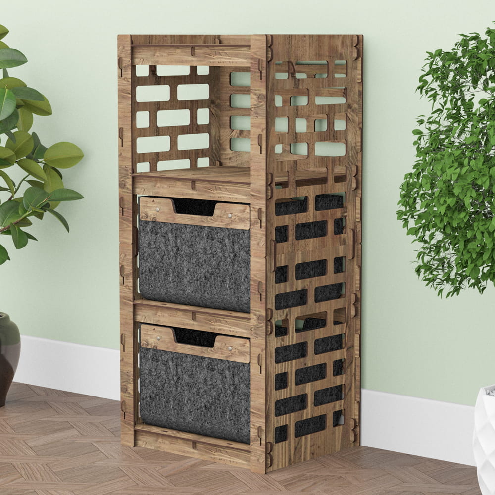 Hexagonica Комод на 2 ящика черные корзинки Brickwall 2В (900В х 413Ш х 345Г)