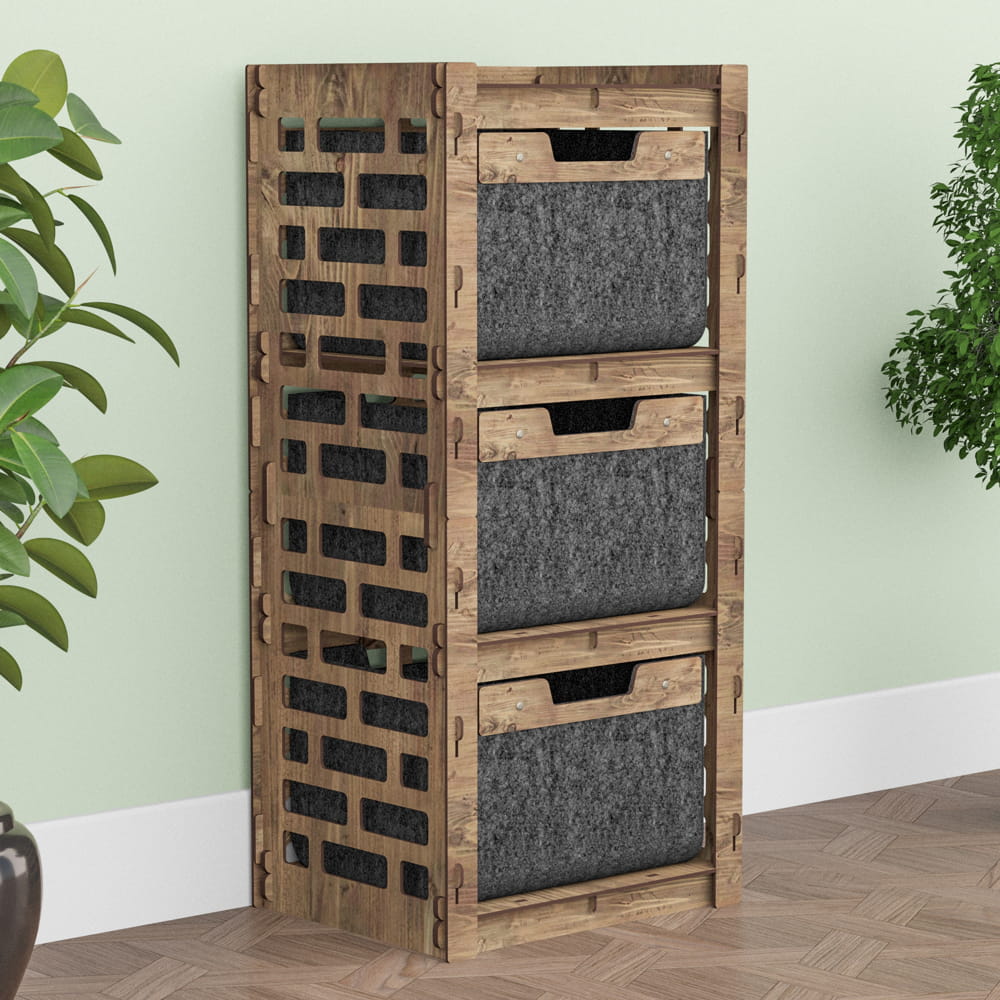 Hexagonica Комод на 3 ящика черные корзинки Brickwall 3В (900В х 413Ш х 345Г)