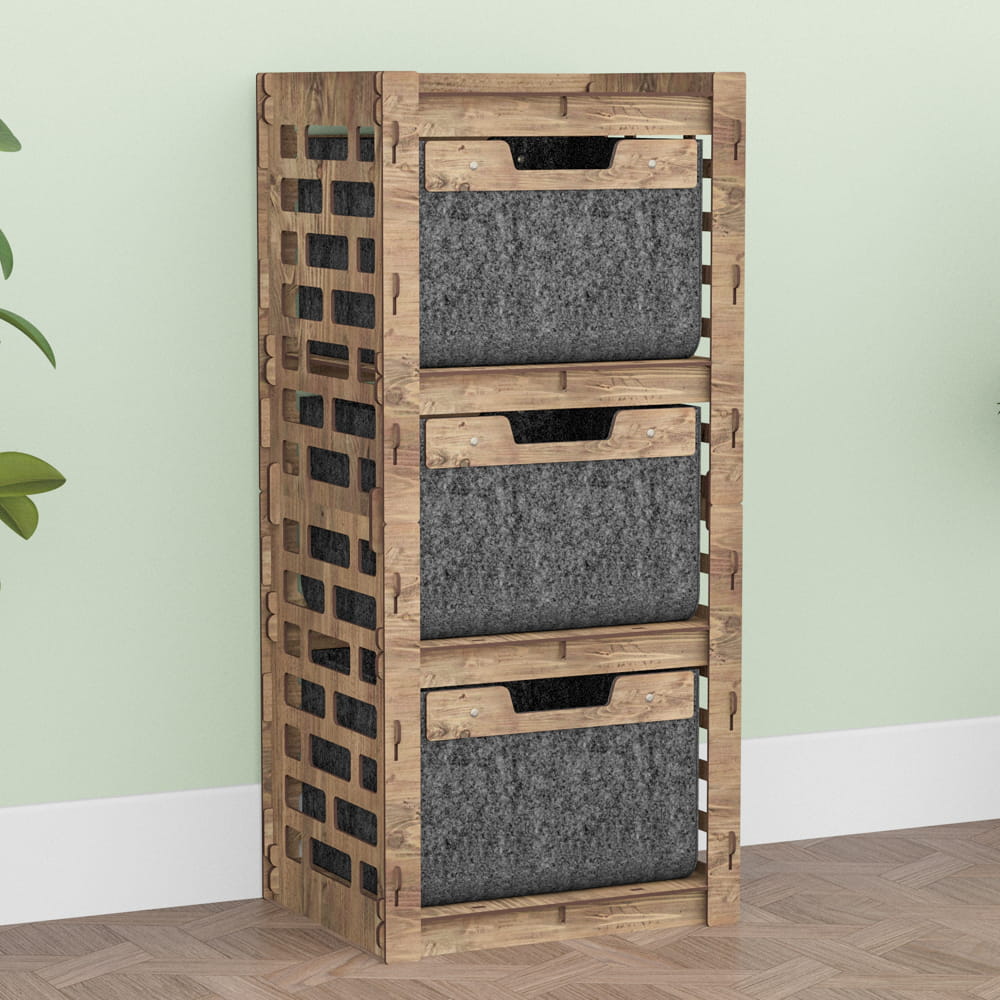 Hexagonica Комод на 3 ящика черные корзинки Brickwall 3В (900В х 413Ш х 345Г)