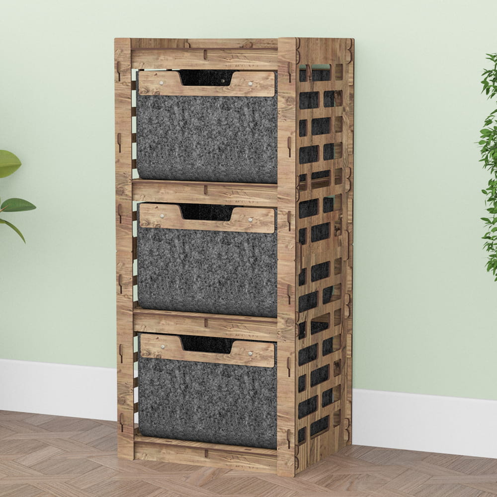 Hexagonica Комод на 3 ящика черные корзинки Brickwall 3В (900В х 413Ш х 345Г)