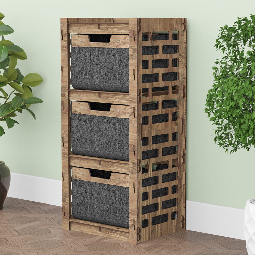 Hexagonica Комод на 3 ящика черные корзинки Brickwall 3В (900В х 413Ш х 345Г)