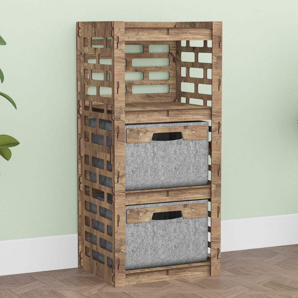 Hexagonica Комод на 2 ящика серые корзинки Brickwall 2В (900В х 413Ш х 345Г)