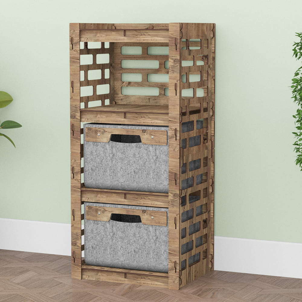Hexagonica Комод на 2 ящика серые корзинки Brickwall 2В (900В х 413Ш х 345Г)