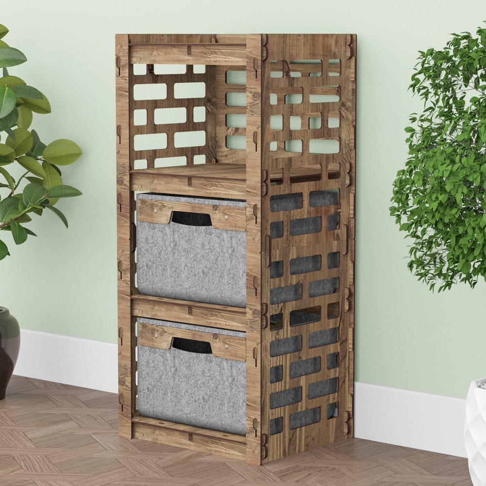 Hexagonica Комод на 2 ящика серые корзинки Brickwall 2В (900В х 413Ш х 345Г)