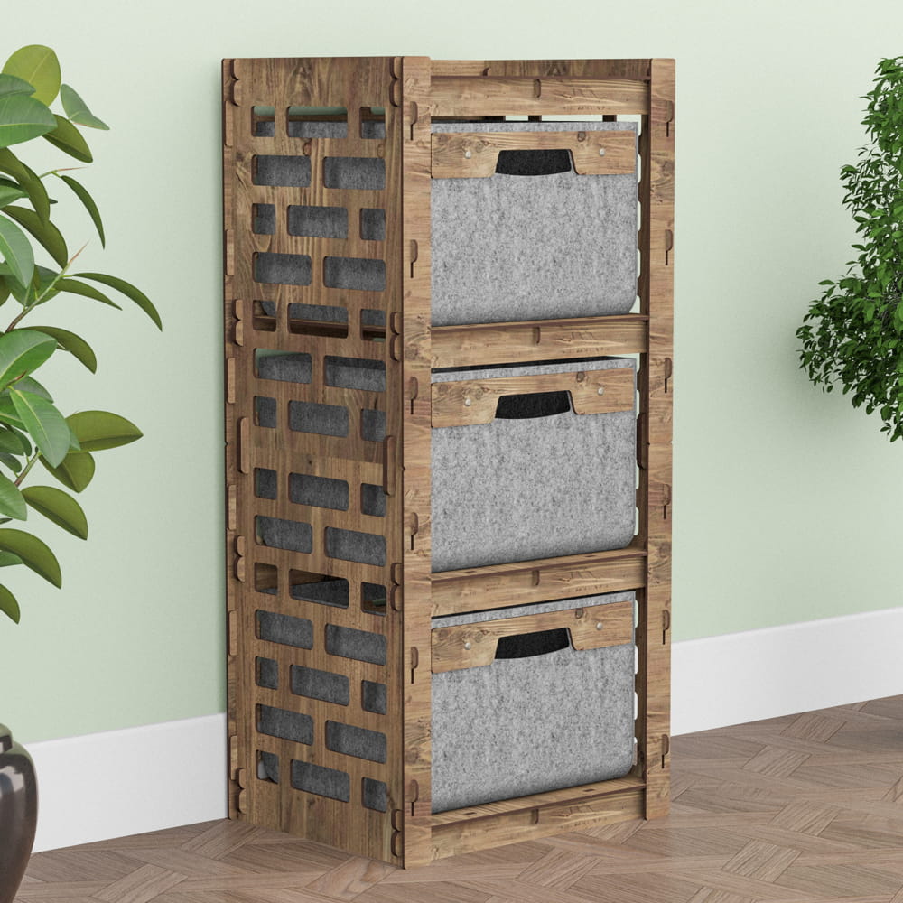 Hexagonica Комод на 3 ящика серые корзинки Brickwall 3В (900В х 413Ш х 345Г)