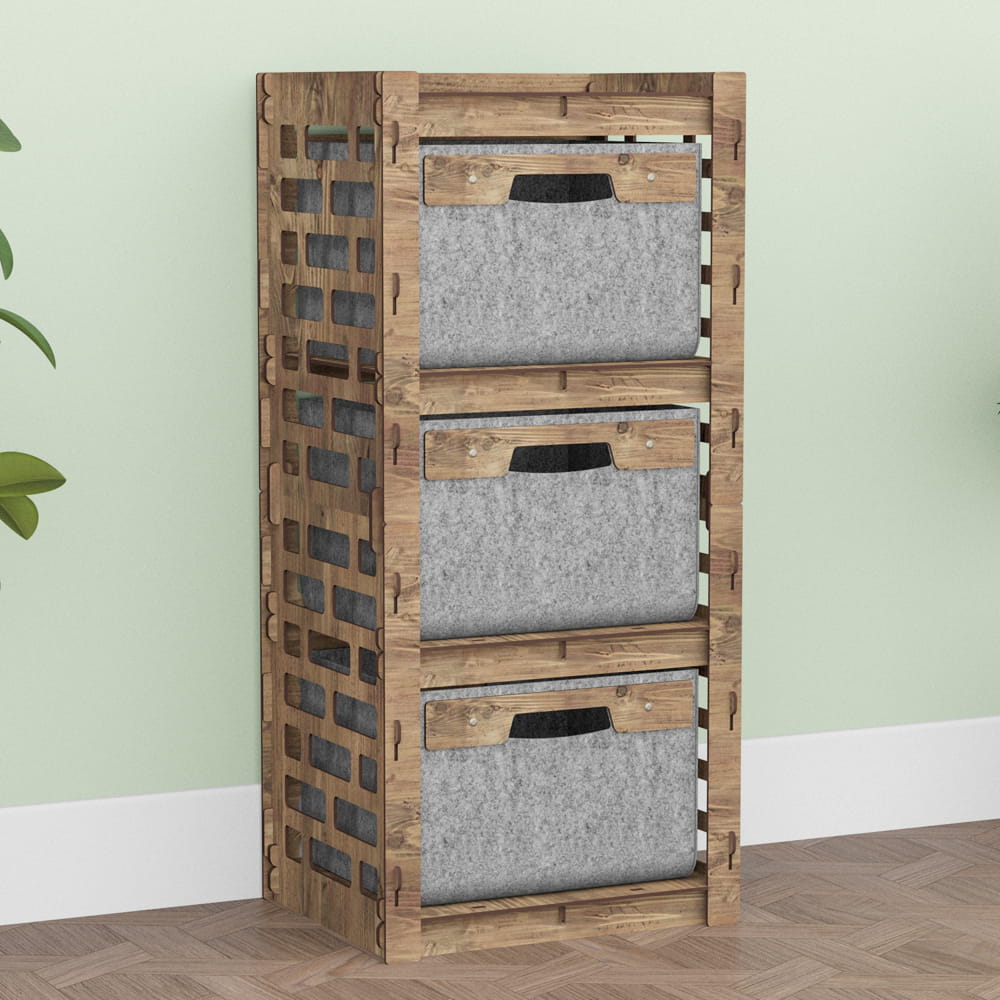 Hexagonica Комод на 3 ящика серые корзинки Brickwall 3В (900В х 413Ш х 345Г)