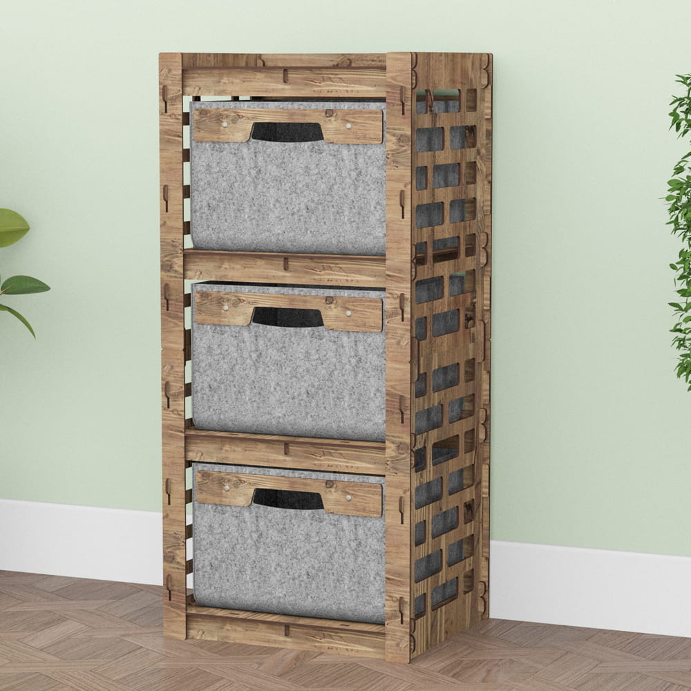 Hexagonica Комод на 3 ящика серые корзинки Brickwall 3В (900В х 413Ш х 345Г)