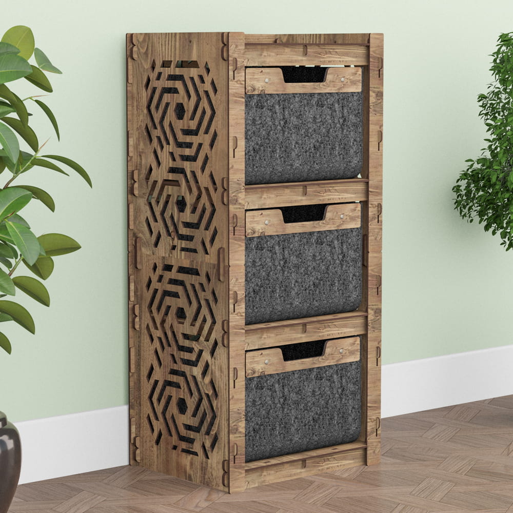 Hexagonica Комод на 3 ящика черные корзинки Chevron 3В (900В х 413Ш х 345Г)