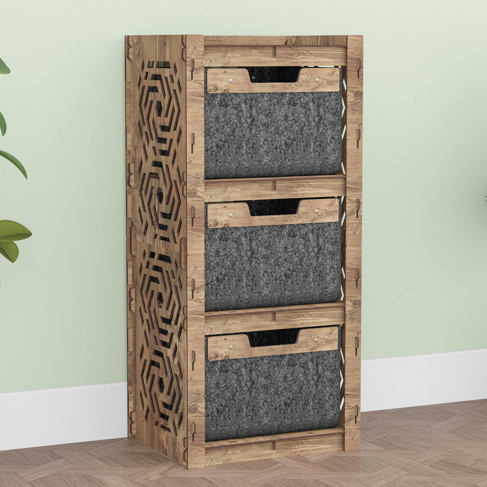 Hexagonica Комод на 3 ящика черные корзинки Chevron 3В (900В х 413Ш х 345Г)