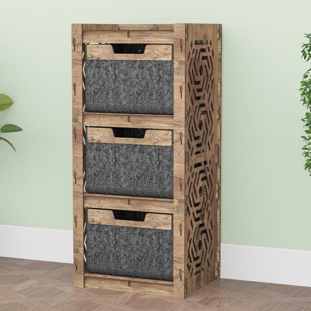 Hexagonica Комод на 3 ящика черные корзинки Chevron 3В (900В х 413Ш х 345Г)