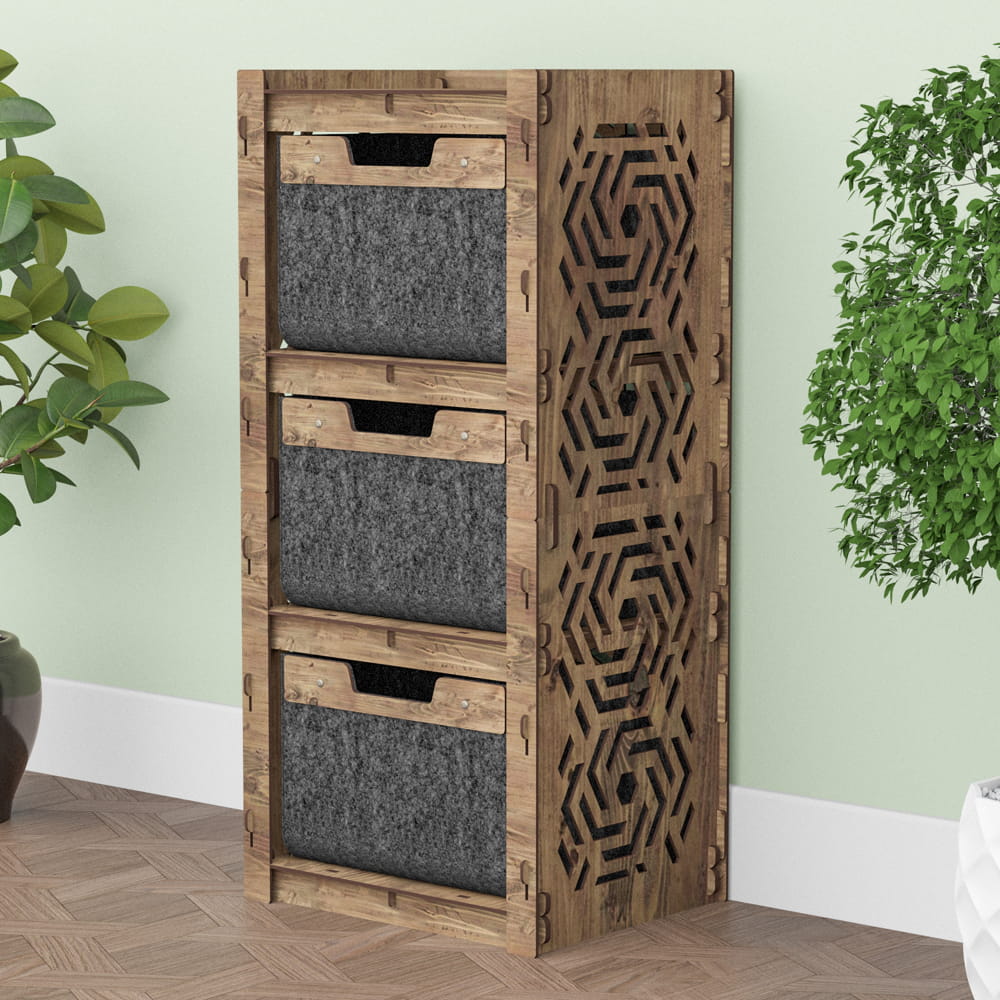 Hexagonica Комод на 3 ящика черные корзинки Chevron 3В (900В х 413Ш х 345Г)