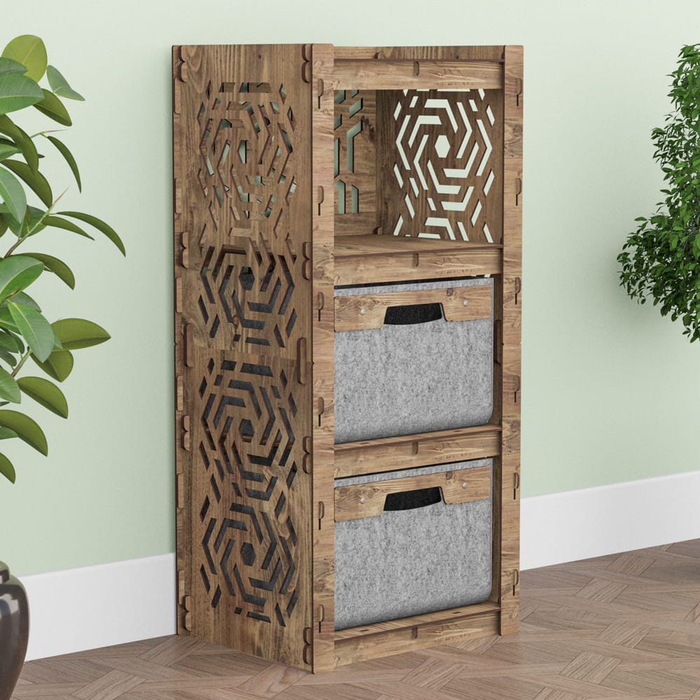 Hexagonica Комод на 2 ящика серые корзинки Chevron 2В (900В х 413Ш х 345Г)