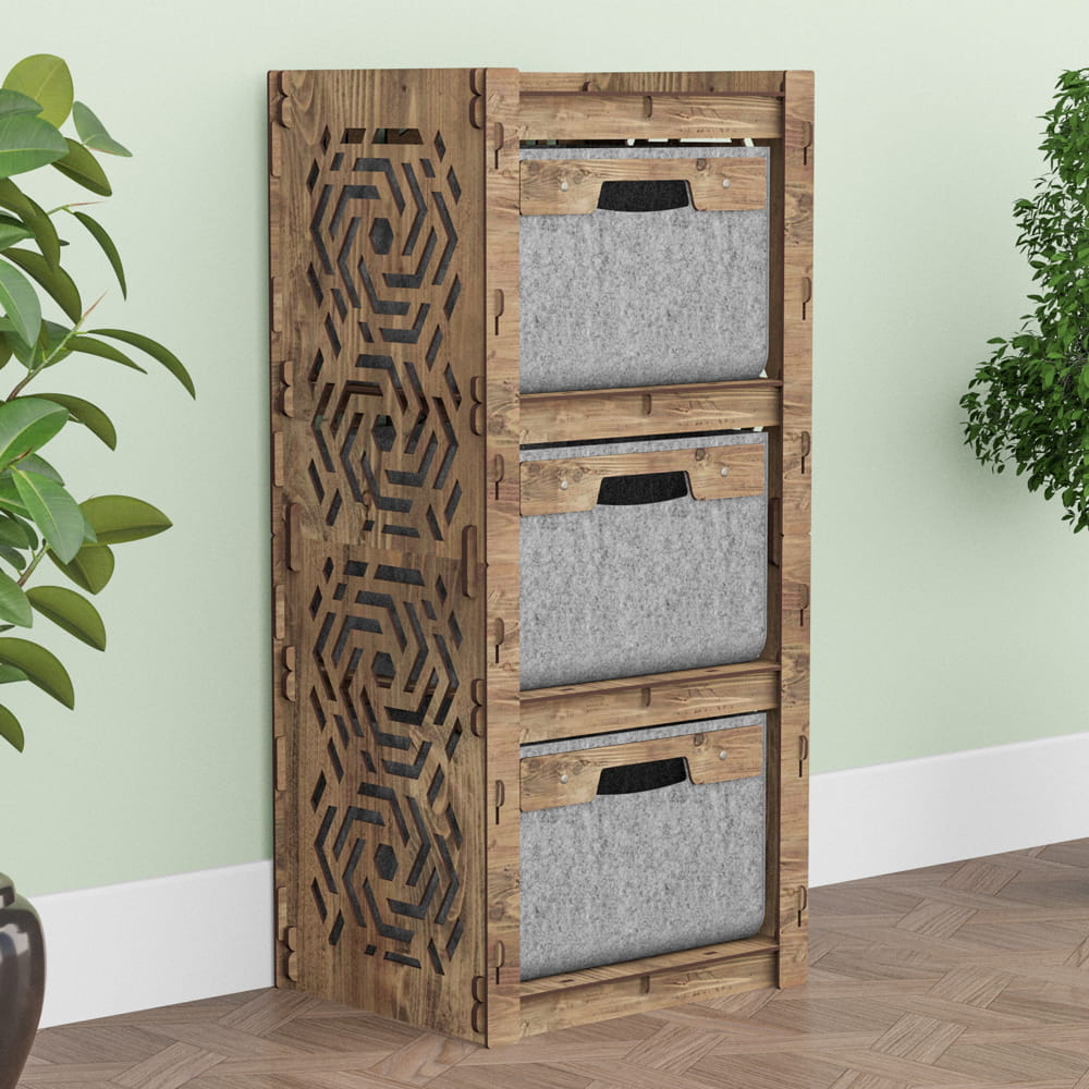 Hexagonica Комод на 3 ящика серые корзинки Chevron 3В (900В х 413Ш х 345Г)