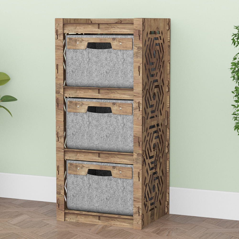Hexagonica Комод на 3 ящика серые корзинки Chevron 3В (900В х 413Ш х 345Г)