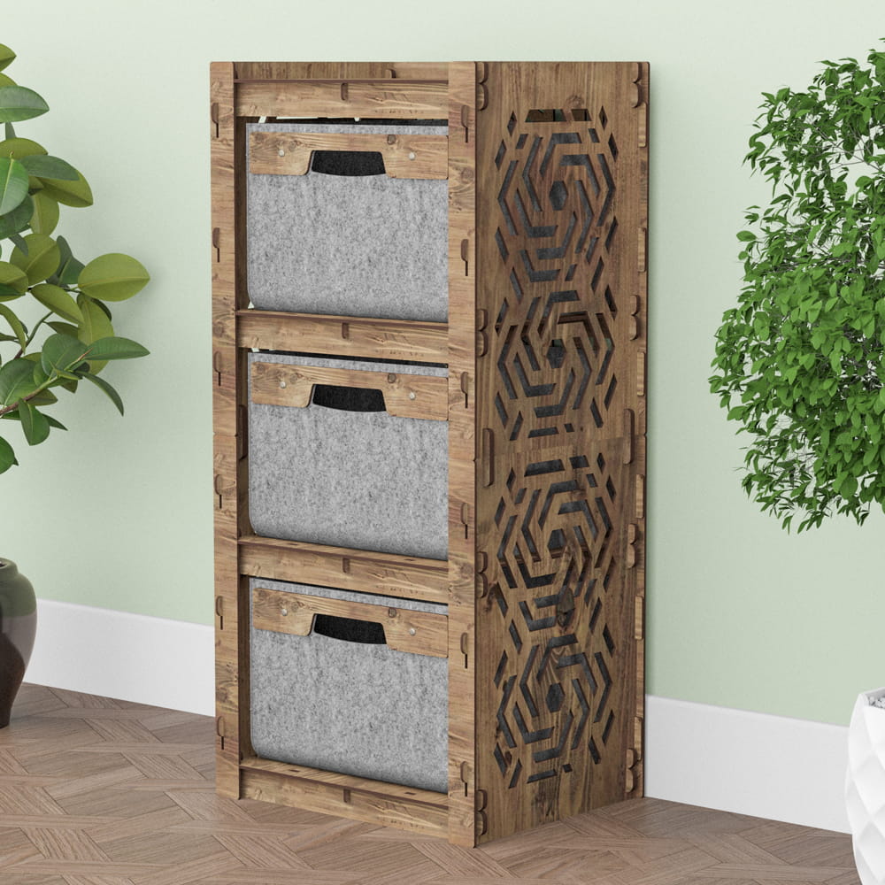 Hexagonica Комод на 3 ящика серые корзинки Chevron 3В (900В х 413Ш х 345Г)
