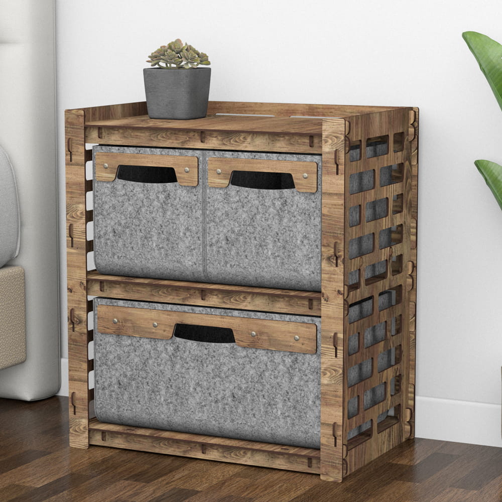 Hexagonica Прикроватная Тумба Brickwall на 3 ящика серые корзинки 2М+1В (600В х 528Ш х 345Г)