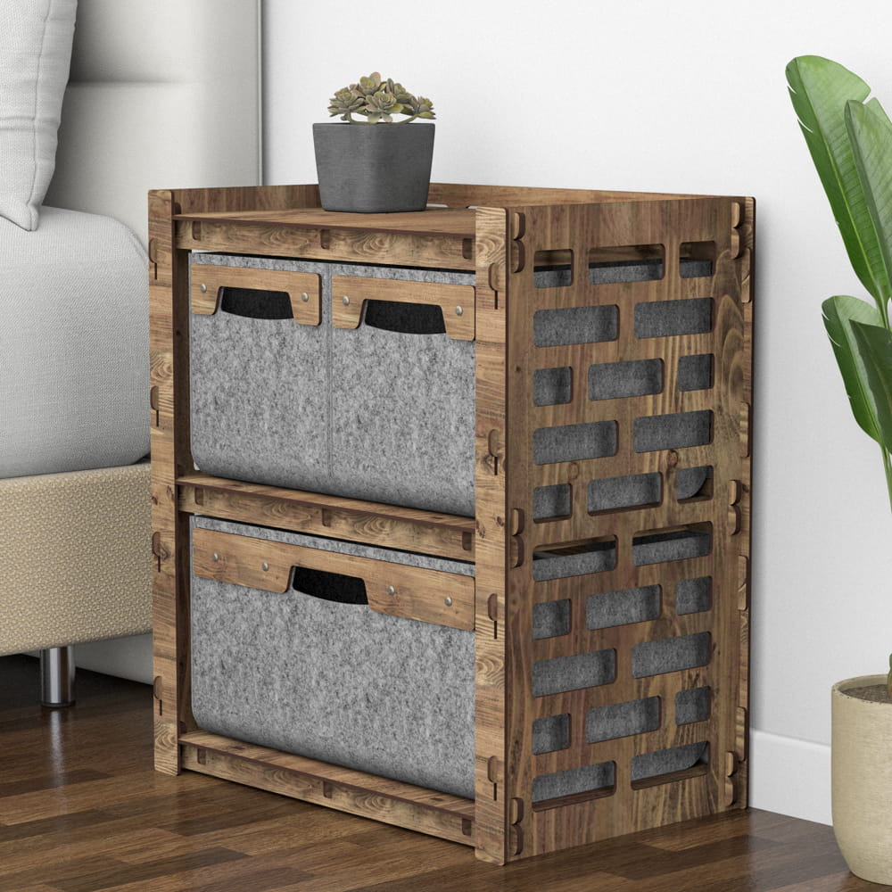 Hexagonica Прикроватная Тумба Brickwall на 3 ящика серые корзинки 2М+1В (600В х 528Ш х 345Г)