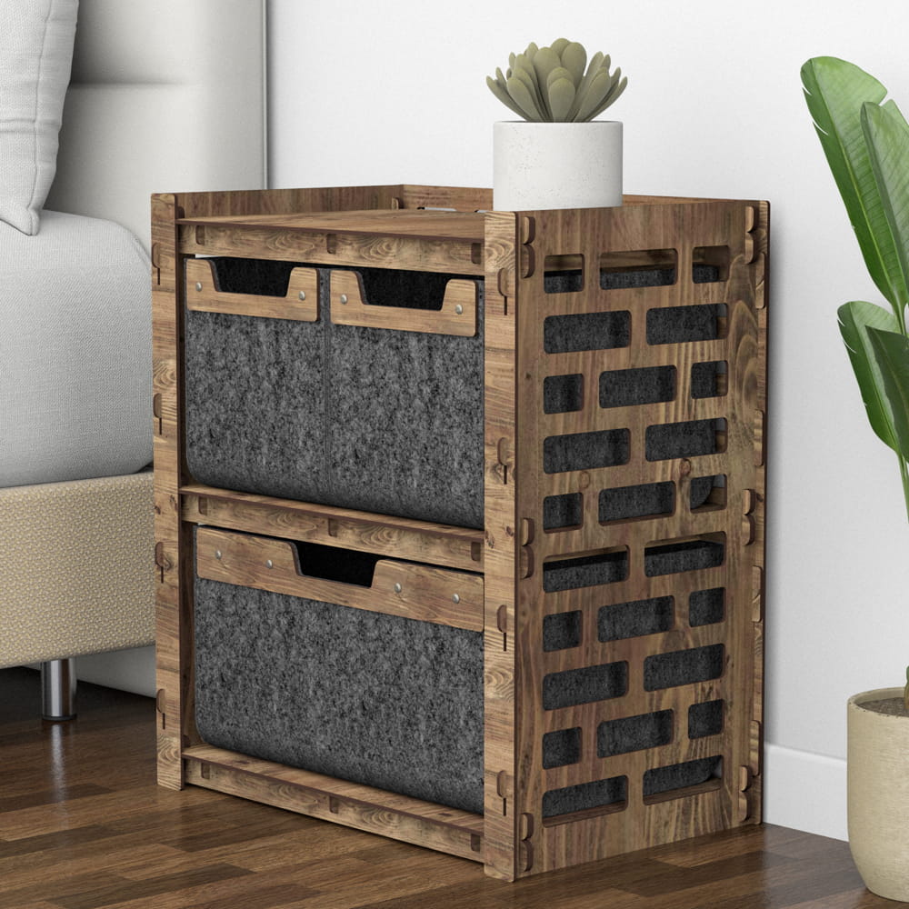 Hexagonica Прикроватная Тумба Brickwall на 3 ящика черные корзинки 2М+1В (600В х 528Ш х 345Г)