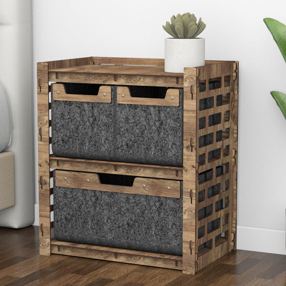 Hexagonica Прикроватная Тумба Brickwall на 3 ящика черные корзинки 2М+1В (600В х 528Ш х 345Г)