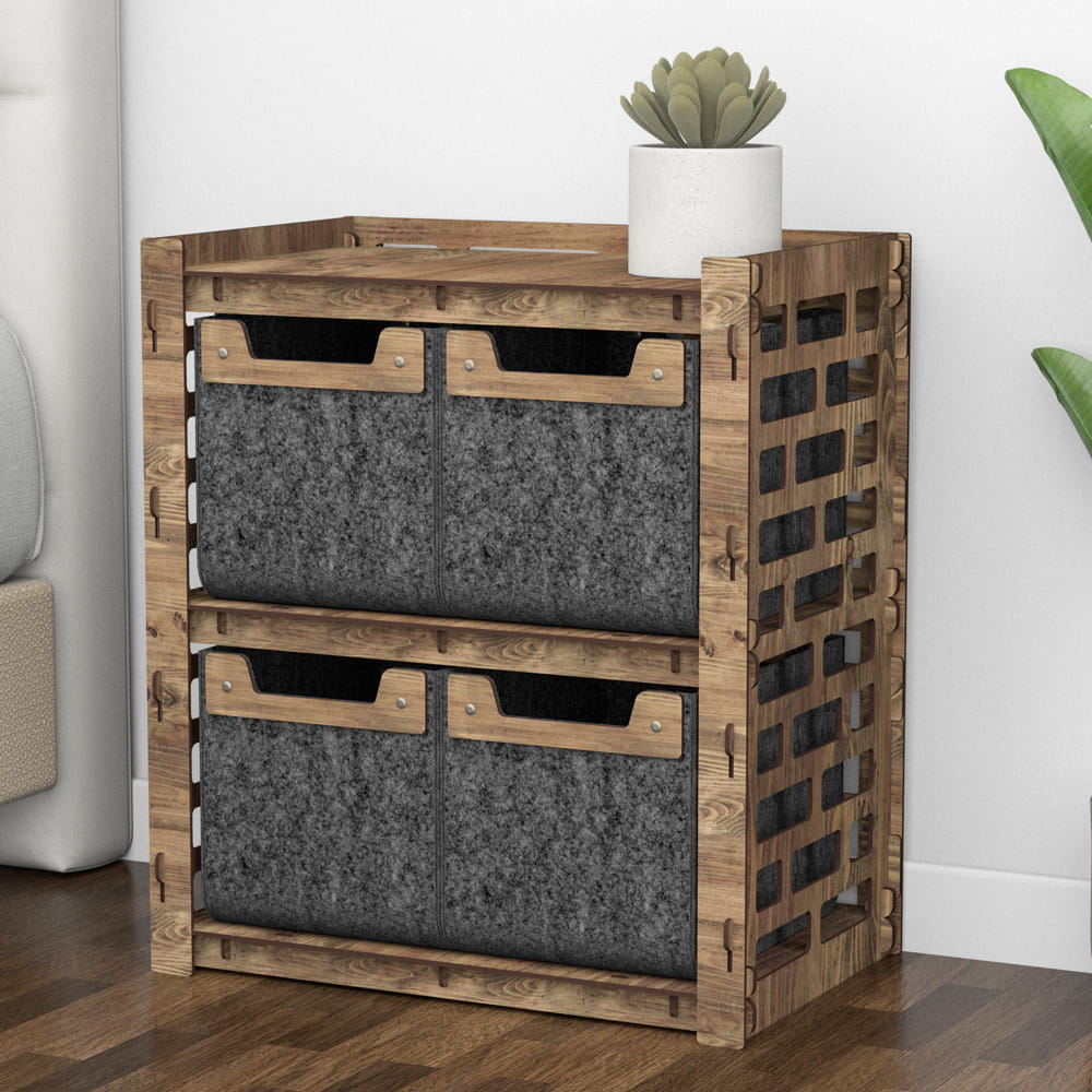 Hexagonica Прикроватная Тумба Brickwall на 4 ящика черные корзинки 4М (600В х 528Ш х 345Г)
