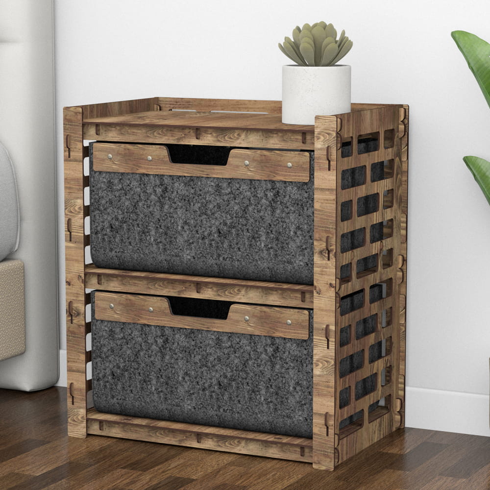 Hexagonica Прикроватная Тумба Brickwall на 2 ящика черные корзинки 2В (600В х 528Ш х 345Г)
