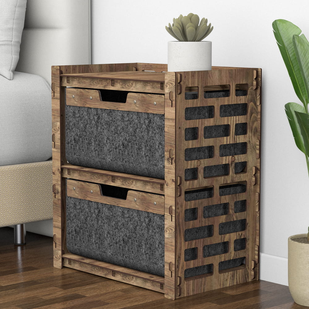 Hexagonica Прикроватная Тумба Brickwall на 2 ящика черные корзинки 2В (600В х 528Ш х 345Г)