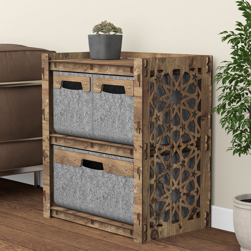 Hexagonica Прикроватная тумба на 3 ящика серые корзинки Arabic 2М+1В (600В х 528Ш х 345Г)