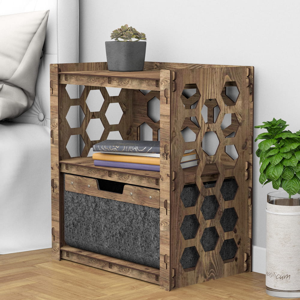 Hexagonica Прикроватная Тумба Honeycomb с черным ящиком 1В (600В х 528Ш х 345Г)