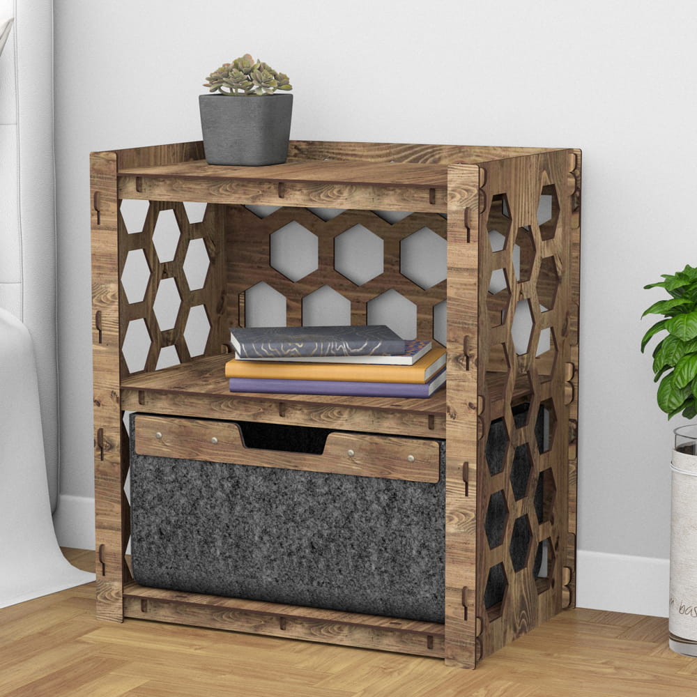 Hexagonica Прикроватная Тумба Honeycomb с черным ящиком 1В (600В х 528Ш х 345Г)